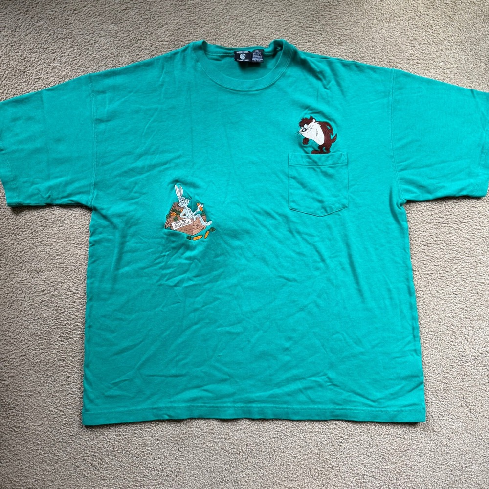 Vintage Warner Bros. Looney Tunes T-Shirt Men's XXL Green Taz Bugs Bunny